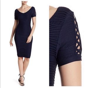 Bebe Texture Short Sleeve Bodycon Lace-Up Dress